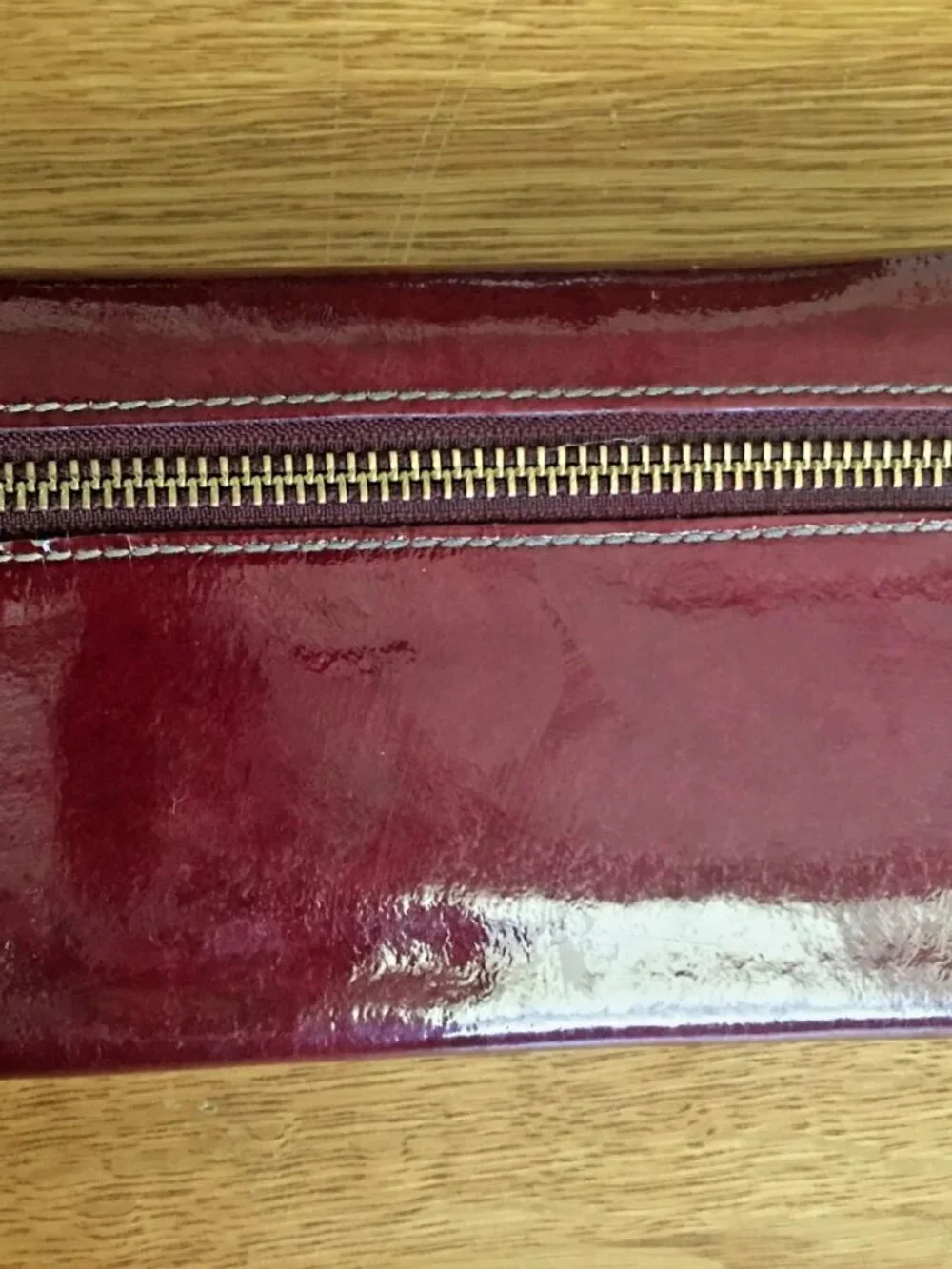 Dooney & Bourke Shiny Red Leather Wallet/Clutch Brass Logo Vintage 1975